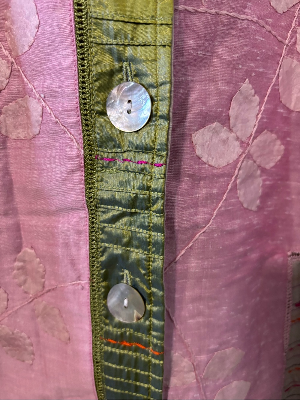 Parsley & Sage Patchwork Button-Front Blazer in Pink and Green - Picture 3 of 8